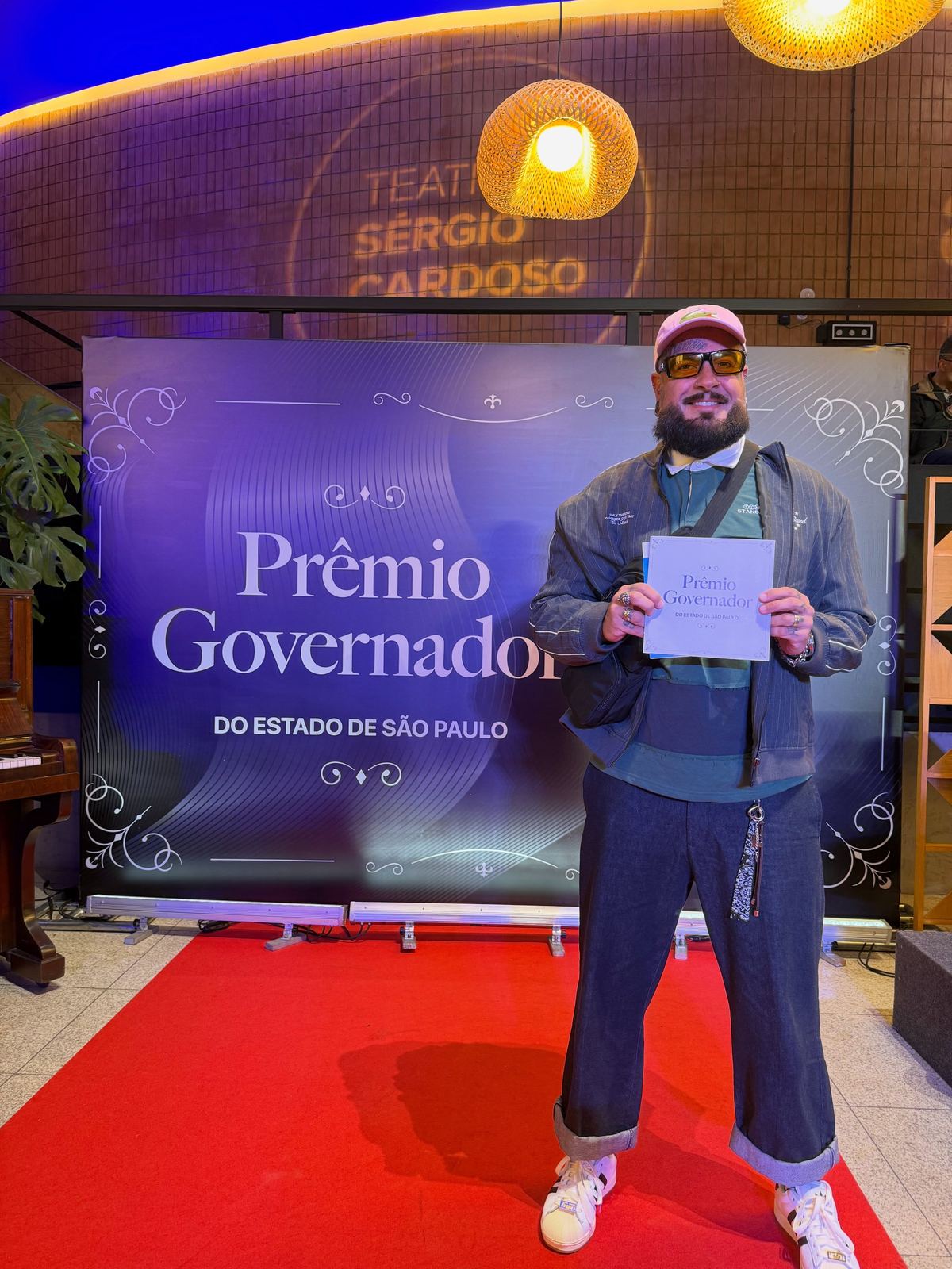 Tico Canato no Prêmio Governador do Estado de São Paulo 2026, no Teatro Sérgio Cardoso